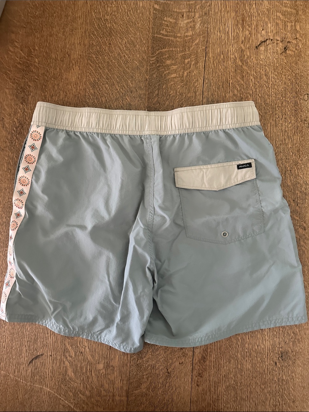 RVCA Light Blue Drawstring Swim Shorts with Cream Waistband - Picture 3 of 3